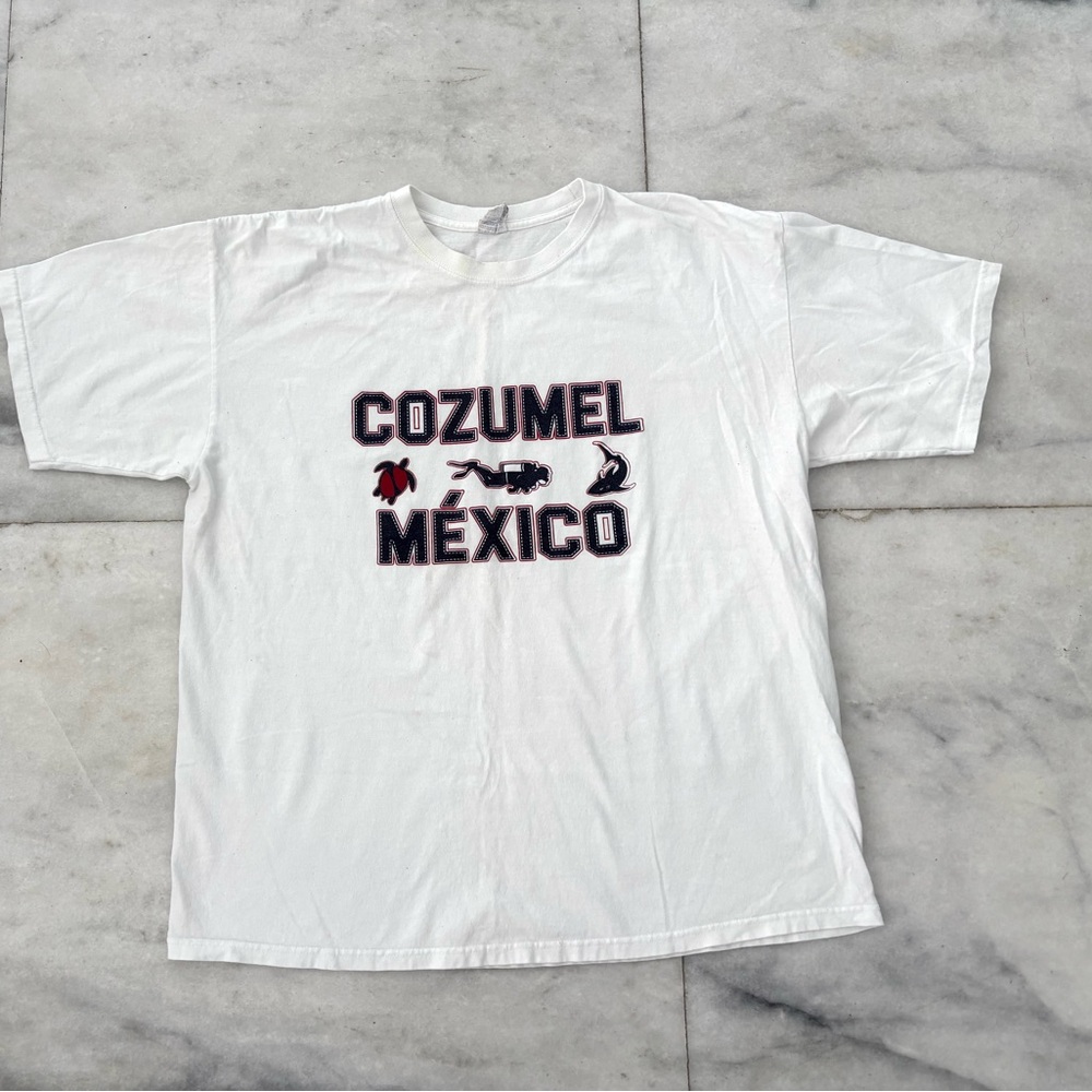 Vintage Men’s Cozumel Mexico T Shirt Yazbek White Graphic Cotton Short Sleeve XL